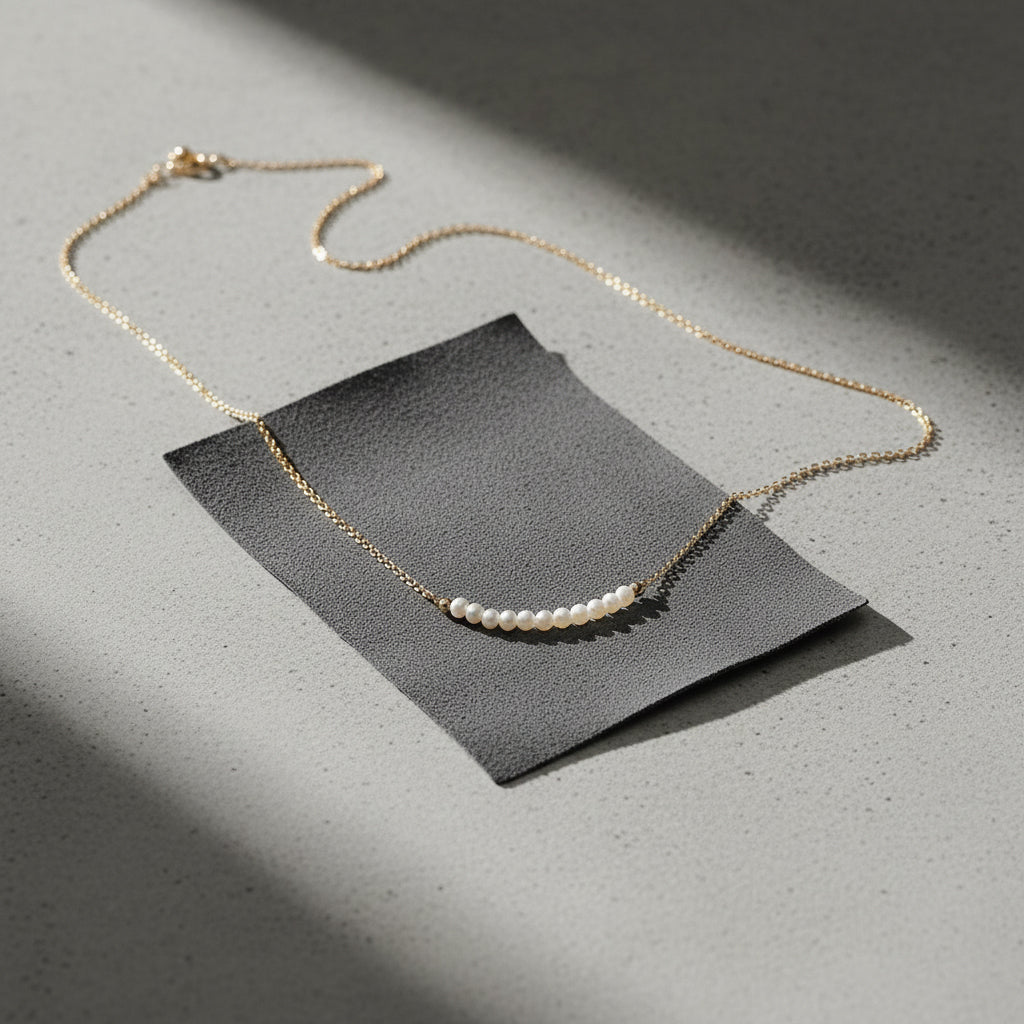 14K Gold Natural Pearl Arc Necklace