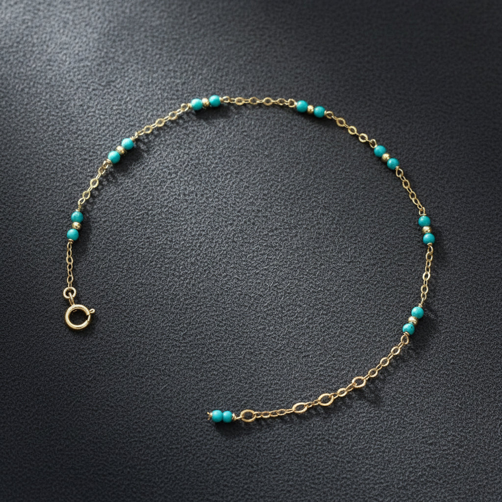 14k solid gold natural turquoise bracelet