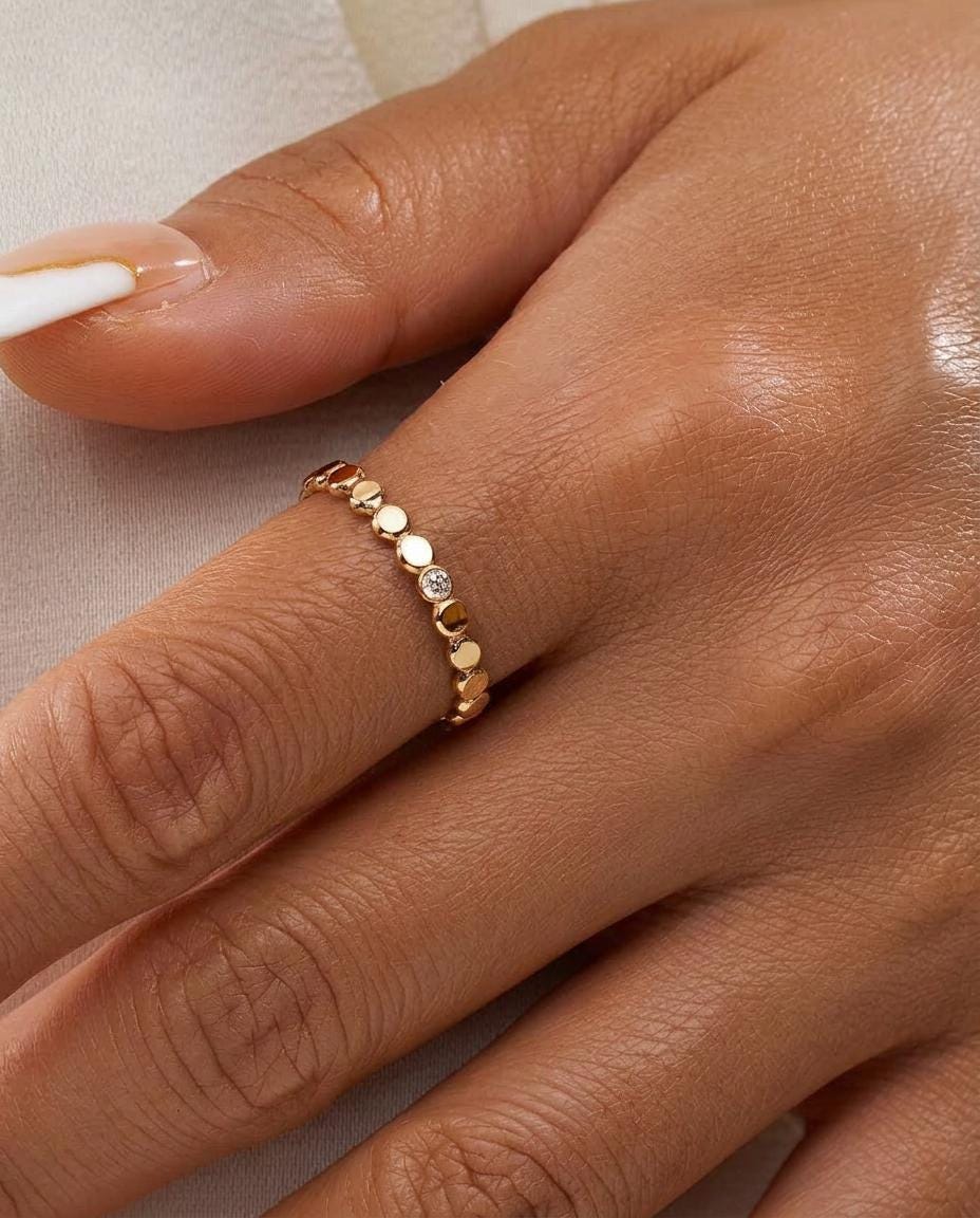 14K Solid Gold Moissanite Ring for Women Handmade Stacking Band