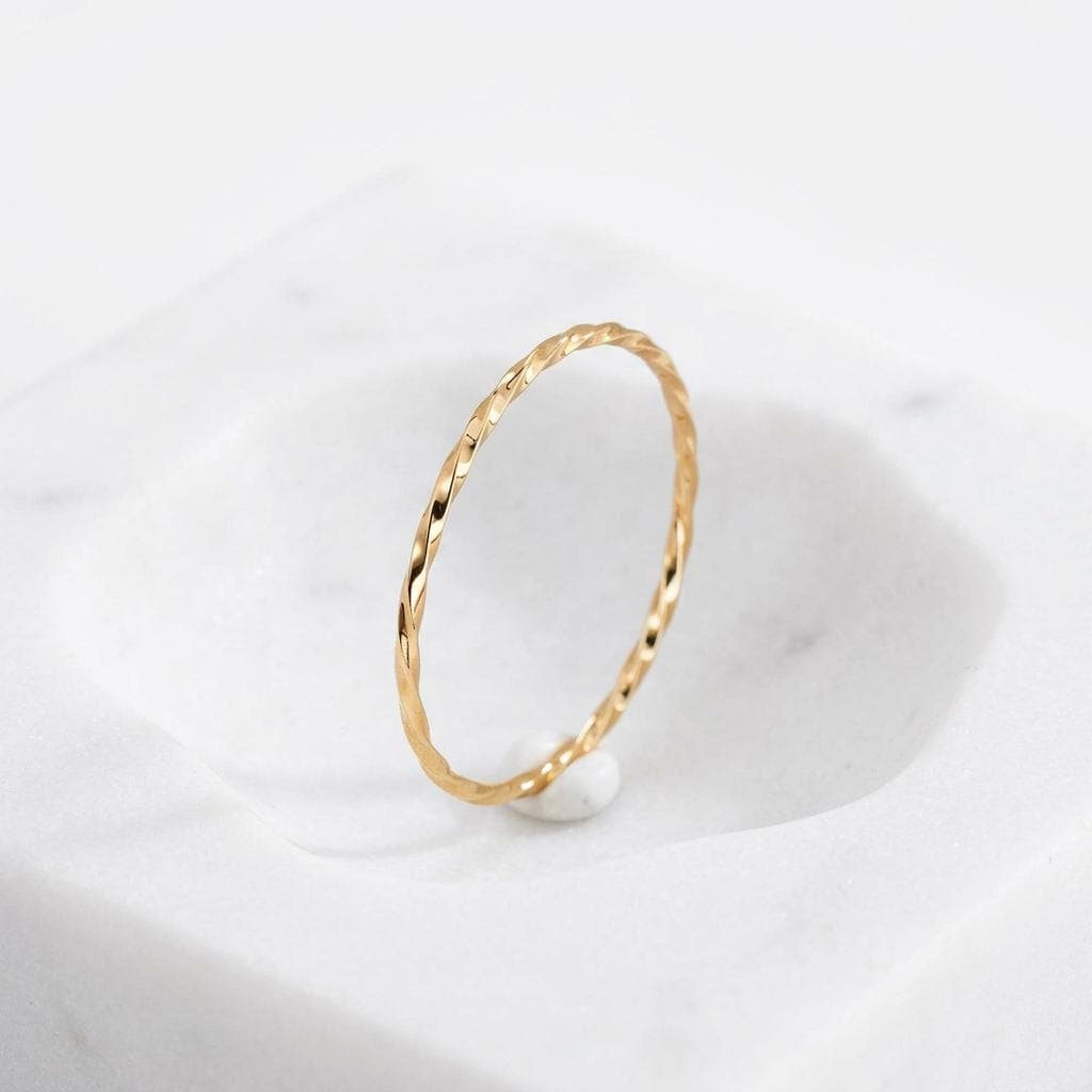 14K Solid Gold Fine Square Twisted Rope Pinky Ring