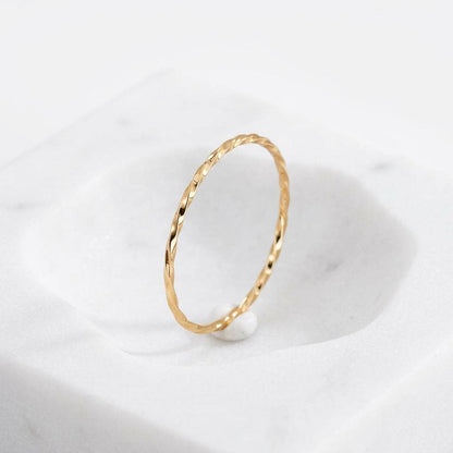 14K Solid Gold Fine Square Twisted Rope Pinky Ring