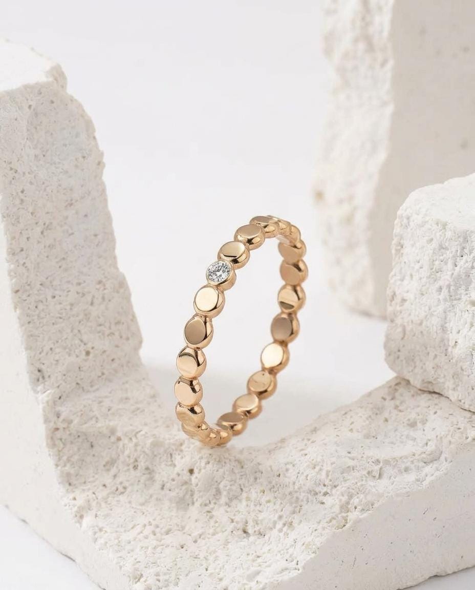 14K Solid Gold Moissanite Ring for Women Handmade Stacking Band
