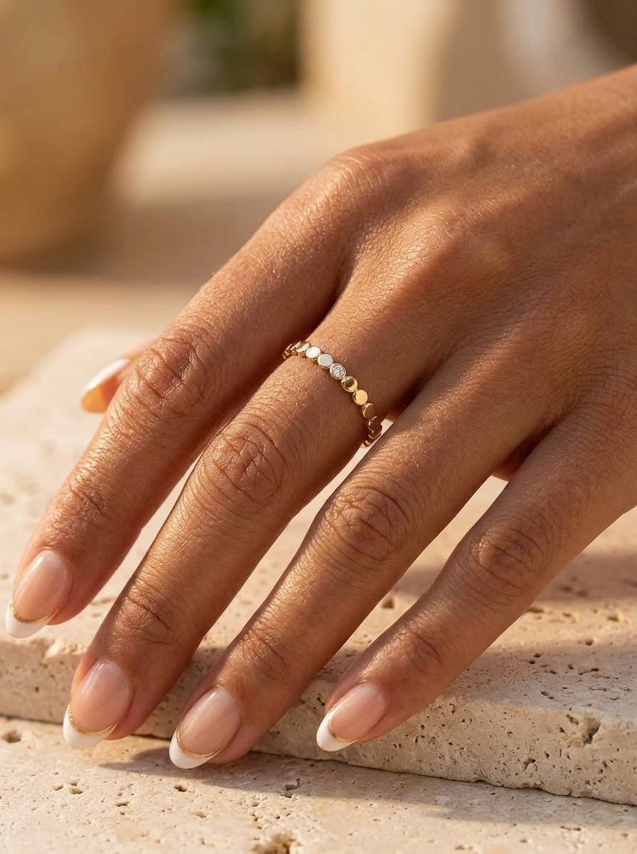 14K Solid Gold Moissanite Ring for Women Handmade Stacking Band