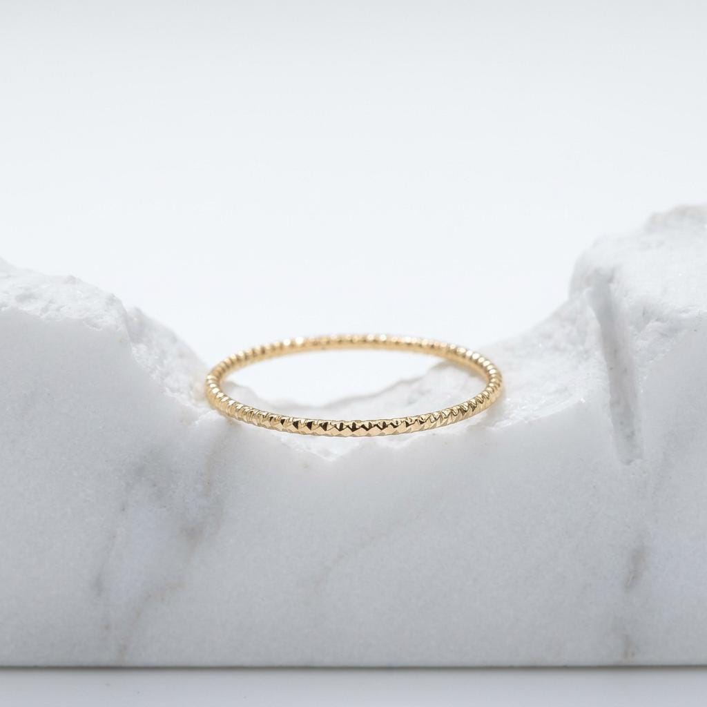 14K Solid Gold Faceted Knuckle Ring, Dainty Sparkly Ring
