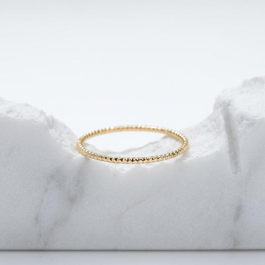 14K Solid Gold Faceted Knuckle Ring, Dainty Sparkly Ring
