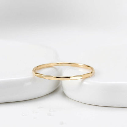 14K Solid Gold Faceted 1 mm Thin Ring, Dainty Sparkly Pinky Ring