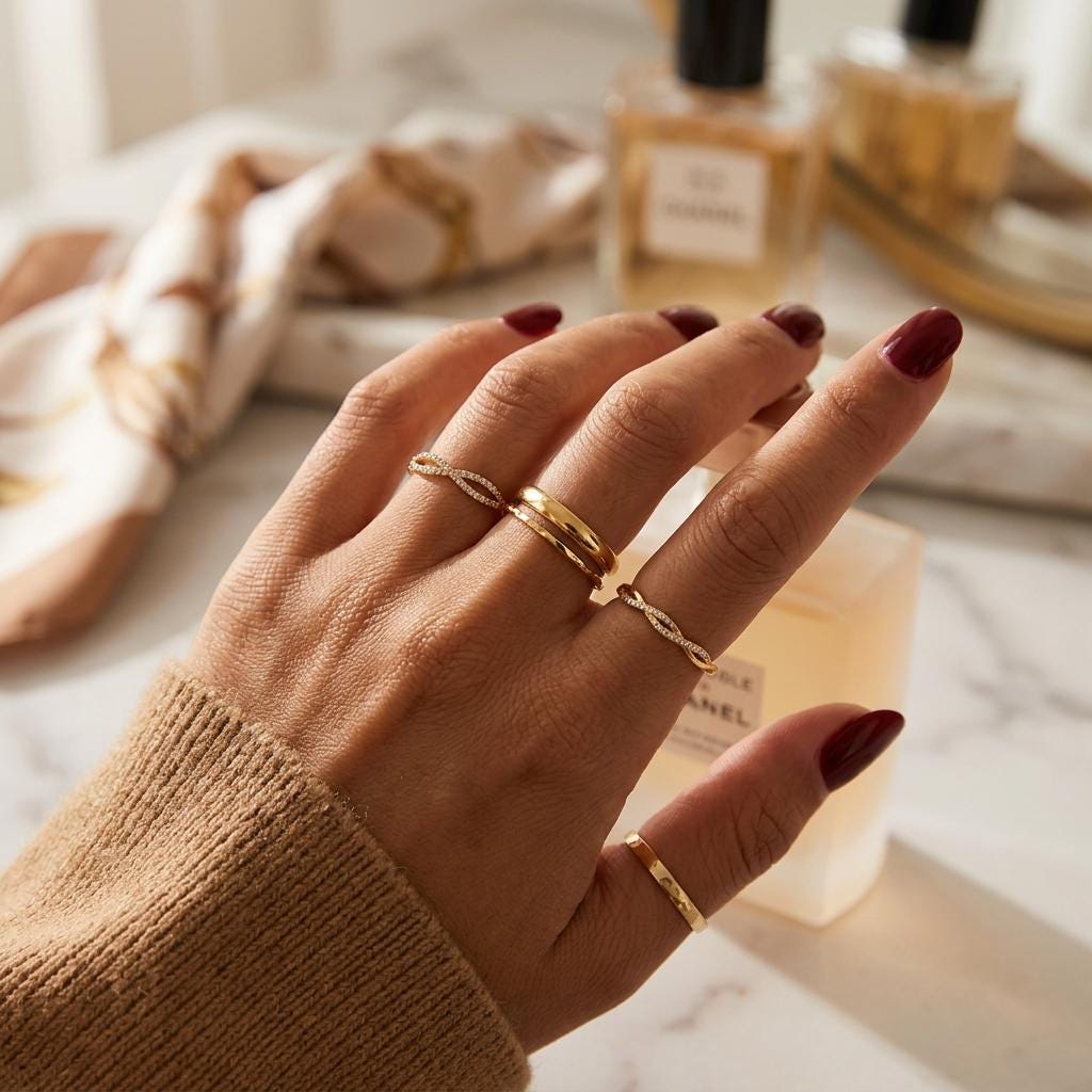 14K Solid Gold Faceted Pinky Ring Minimalist Cut Stacking Band