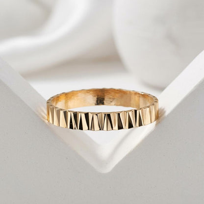 14K Solid Gold Faceted Ring Dainty Brilliance Wedding Ring