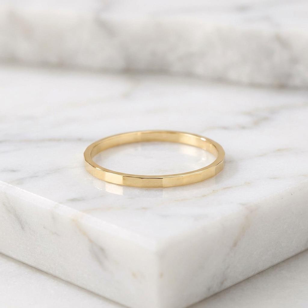 14K Solid Gold Handcrafted Checkered Facet Ring