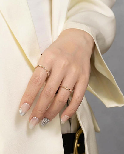 Handcrafted Solid 14K Gold Two Tone Faceted Rope Twist Ring