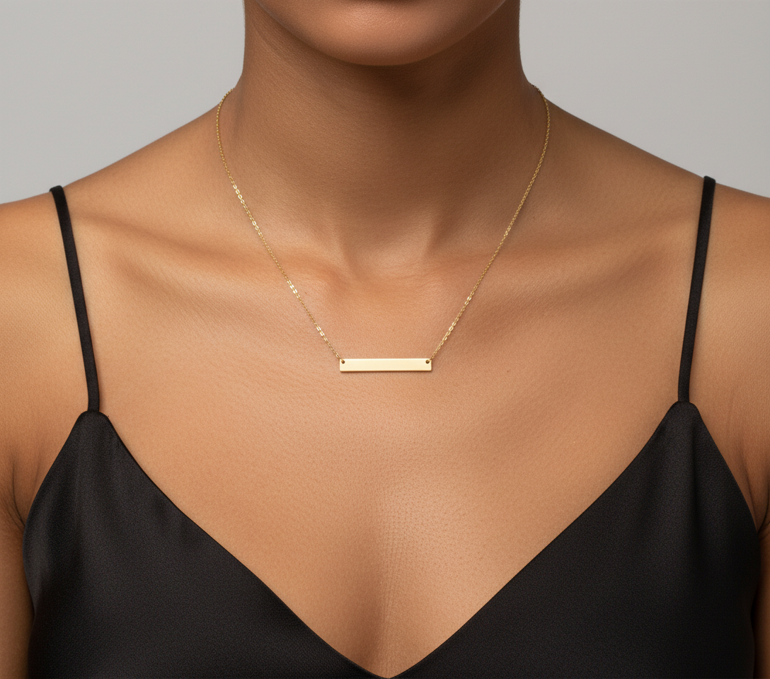 14k gold polished horizontal pendant necklace