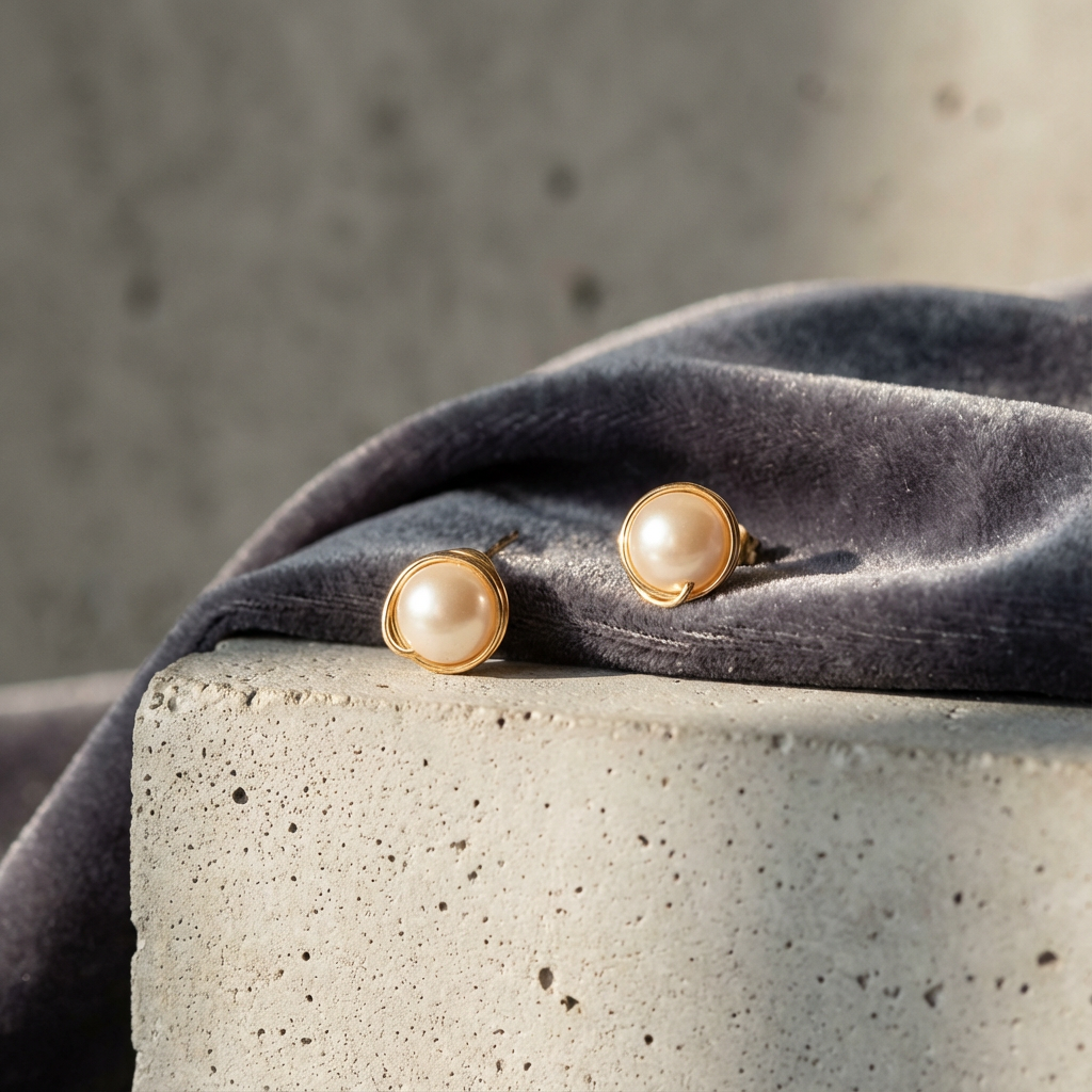 14k gold hand-wrapped natural pearl stud earrings