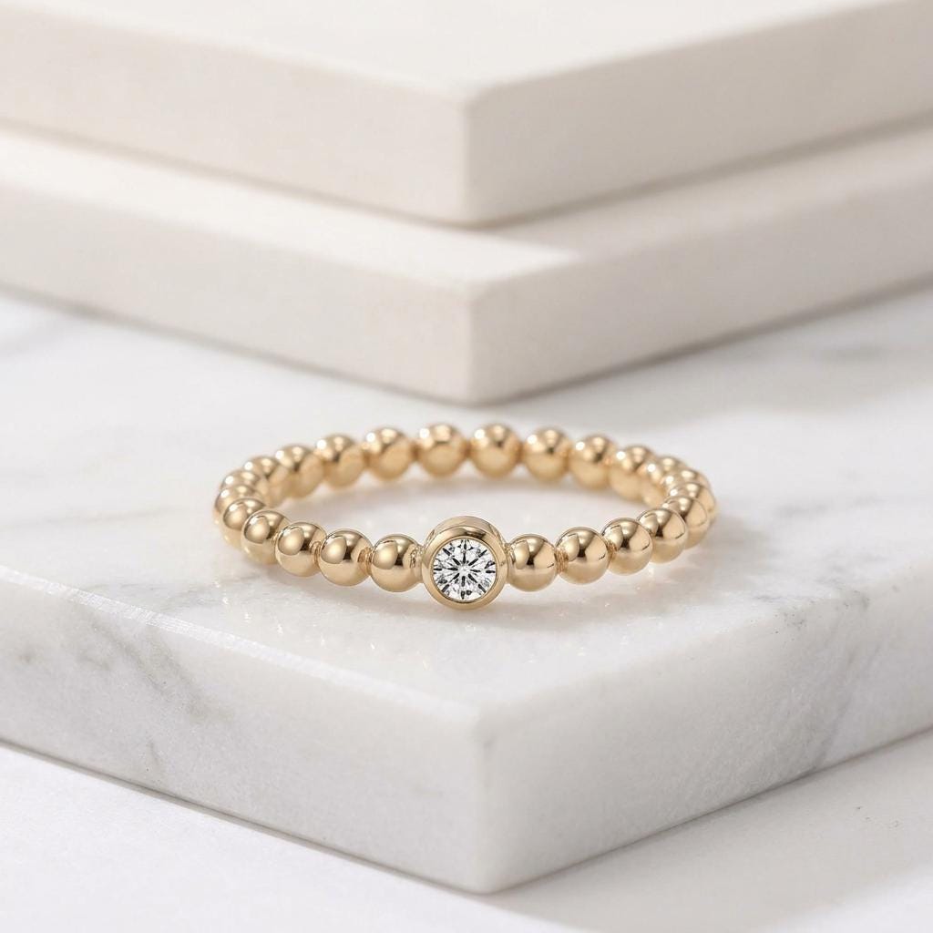 14K Solid Gold Moissanite Ring,  Engagement Ring , Diamond Alternative Wedding Band