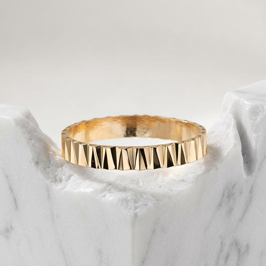 14K Solid Gold Faceted Ring Dainty Brilliance Wedding Ring