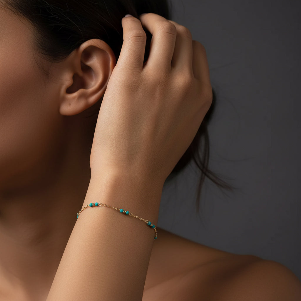 14k solid gold natural turquoise bracelet