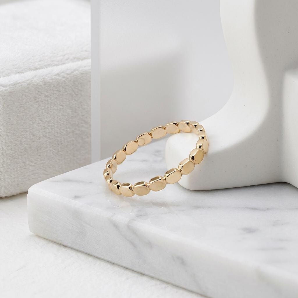 14K Solid Gold Square Block Ring, Minimalist Ingot Stacking Band