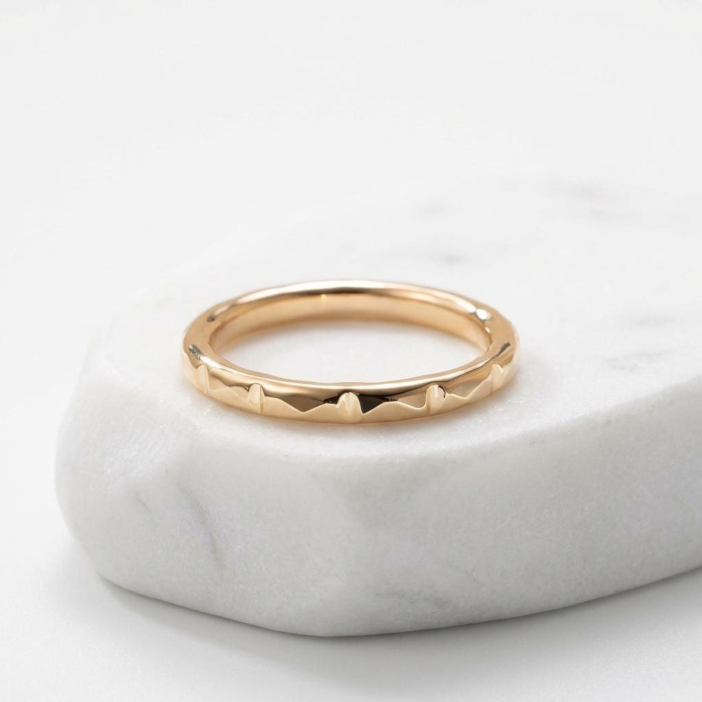 14K Solid Gold Faceted Rectangle wedding Ring