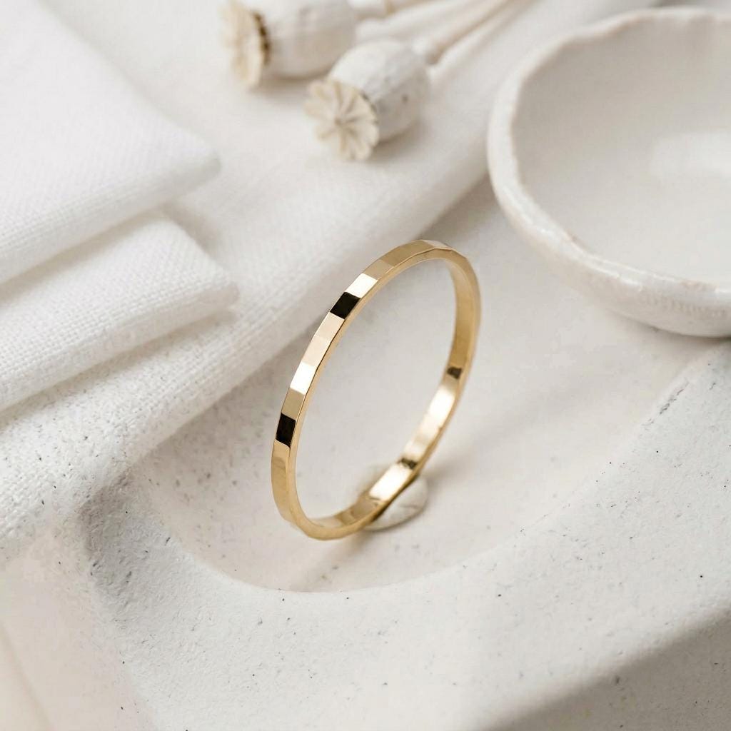 14K Solid Gold Handcrafted Checkered Facet Ring