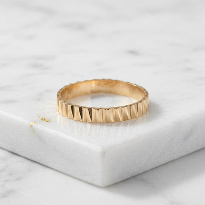 14K Solid Gold Faceted Ring Dainty Brilliance Wedding Ring