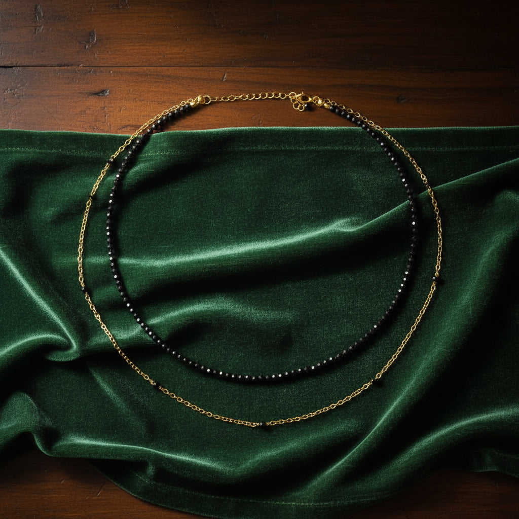 14K Gold Black Spinel Layered Necklace