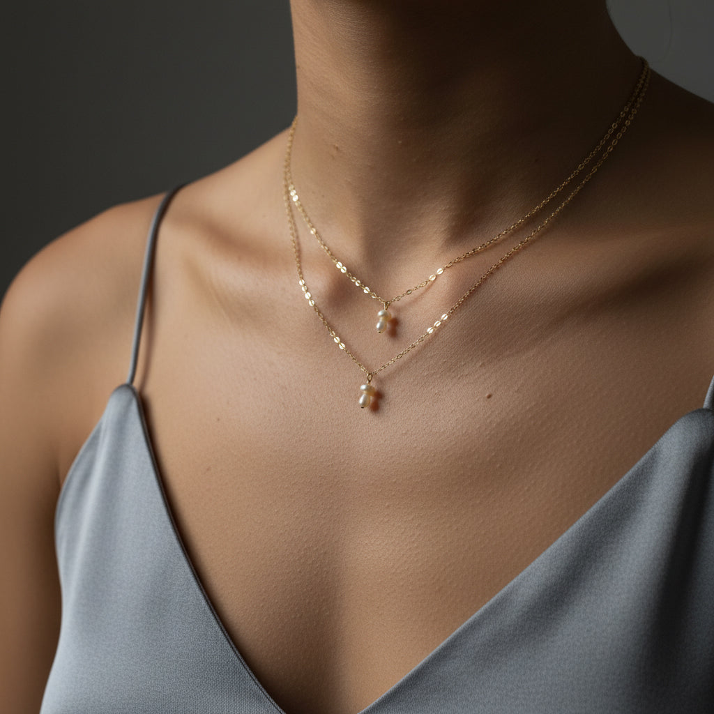 14K Gold Natural Pearl Organic Nugget Necklace Factory Direct