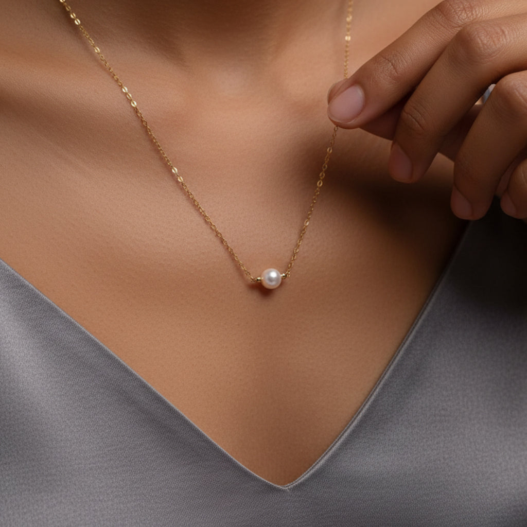 14K Gold Single Natural Pearl Necklace