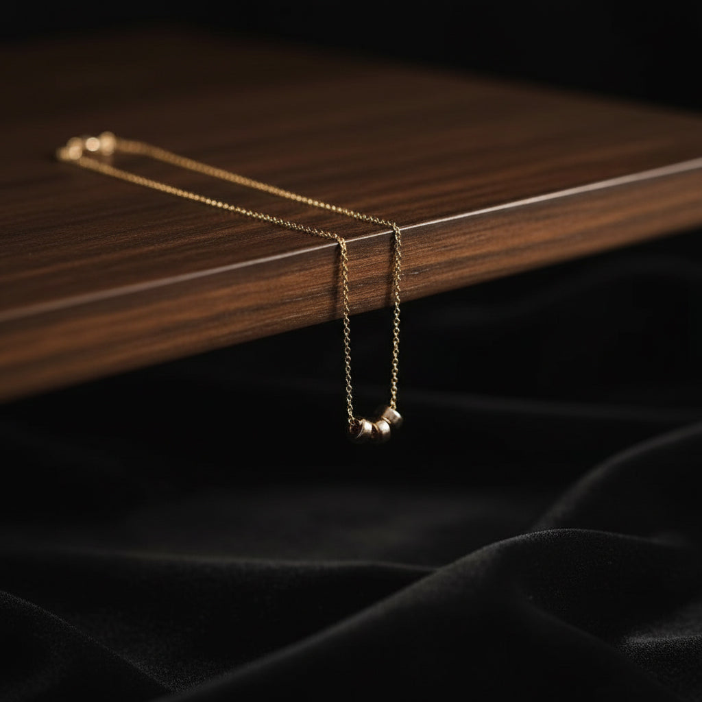 14K Gold Three Bead Necklace