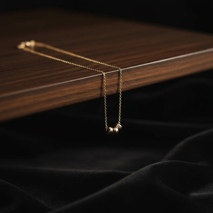 14K Gold Three Bead Necklace