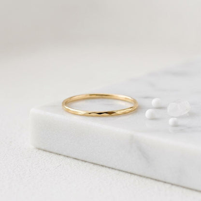 14K Solid Gold Faceted Pinky Ring Minimalist Cut Stacking Band