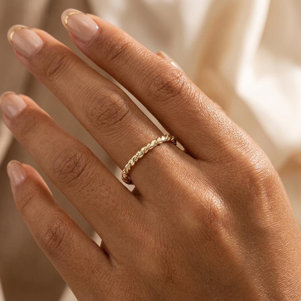 14K Solid Gold Two-Tone Shiny  Layering Ring Stackable Band