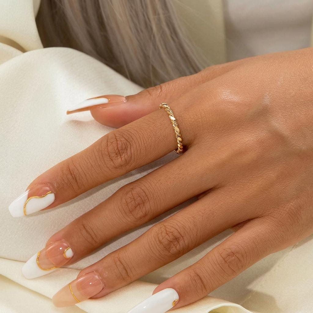 14K Solid Gold Rope Twist Ring, Stacking Ring for Women