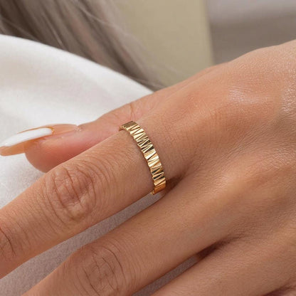 14K Solid Gold Faceted Ring Dainty Brilliance Wedding Ring