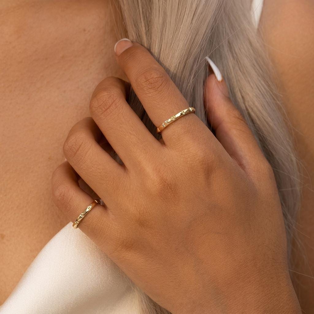 14K Solid Gold Faceted Rectangle wedding Ring