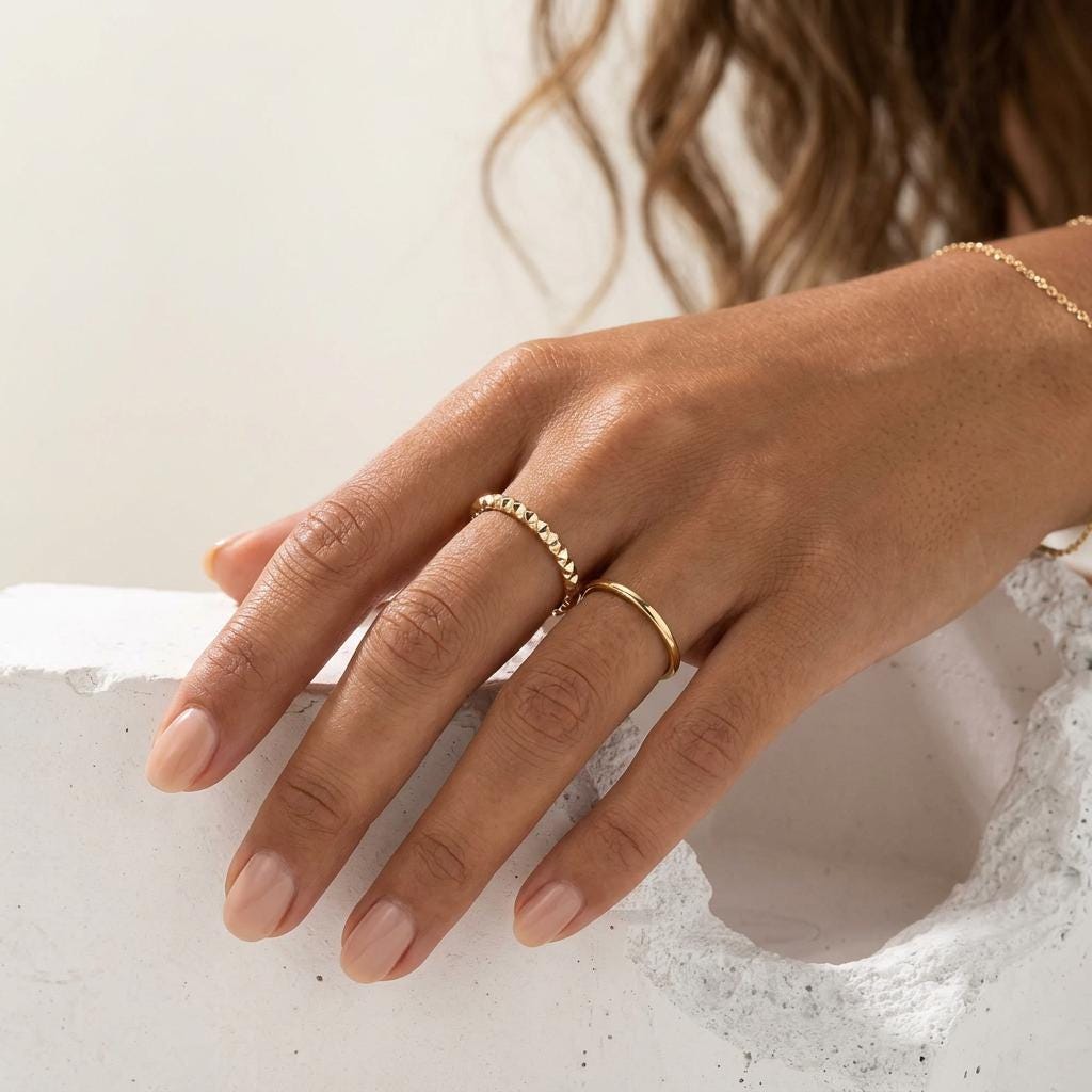 14K Solid Gold Faceted Sparkle Ring for Women