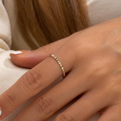 14K Solid Gold Engraved Gear Ring, Sparkly Striped Wedding