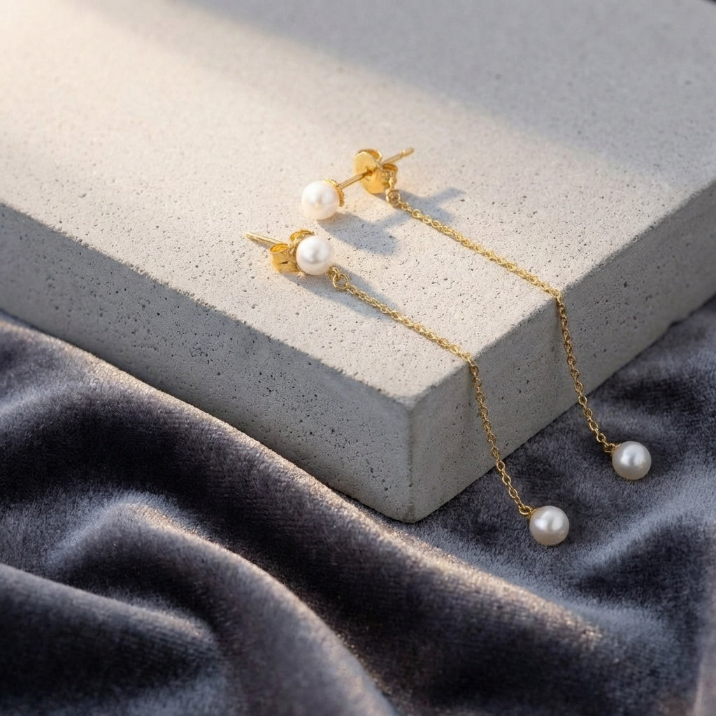 14k Gold Dainty Pearl Drop Earrings