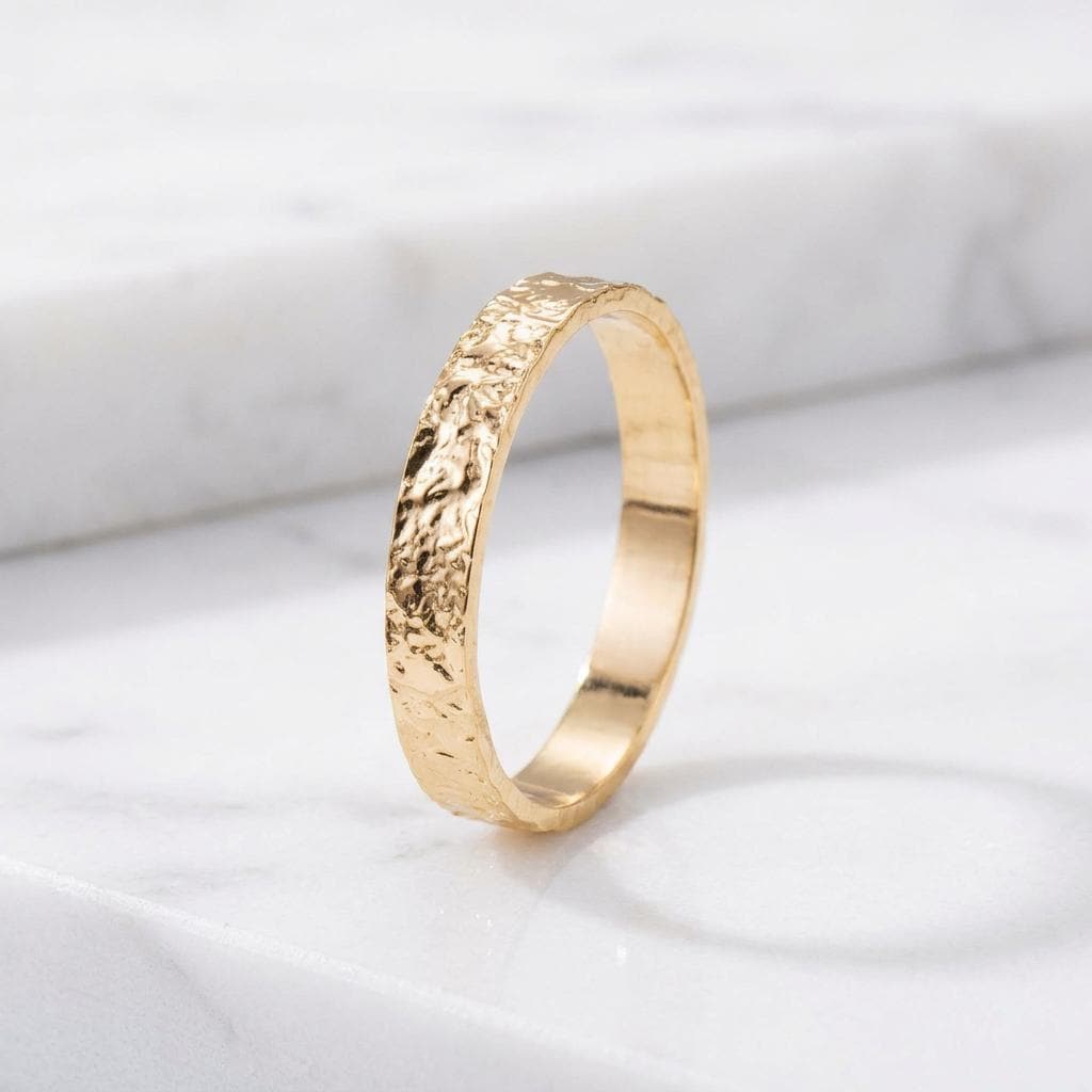 14K Solid Gold Crinkle Texture Ring, Organic Lava Flow Wedding Band