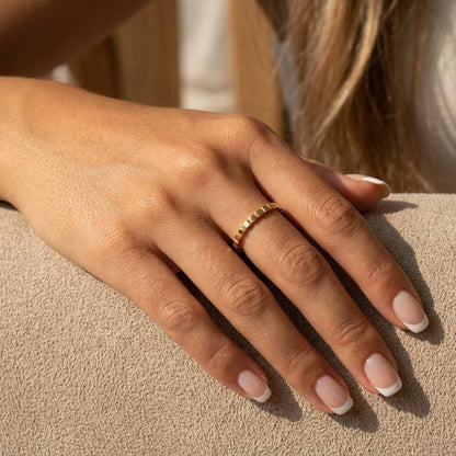 14K Solid Gold Cube Texture Ring, Geometric Square Wedding Ring