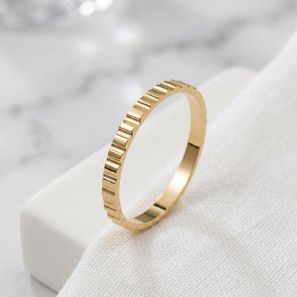 14K Solid Gold Tiny Bar Striped Ring Wedding Band