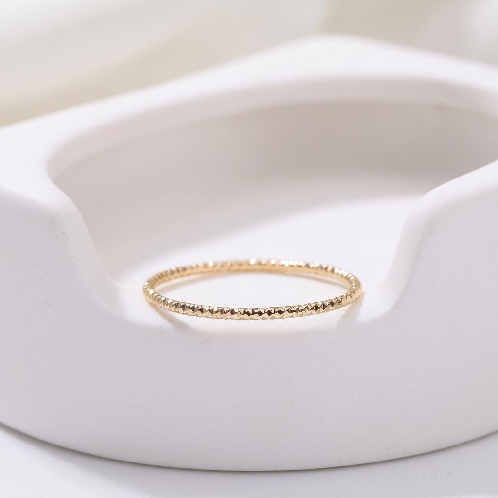 14K Solid Gold Faceted Knuckle Ring, Dainty Sparkly Ring