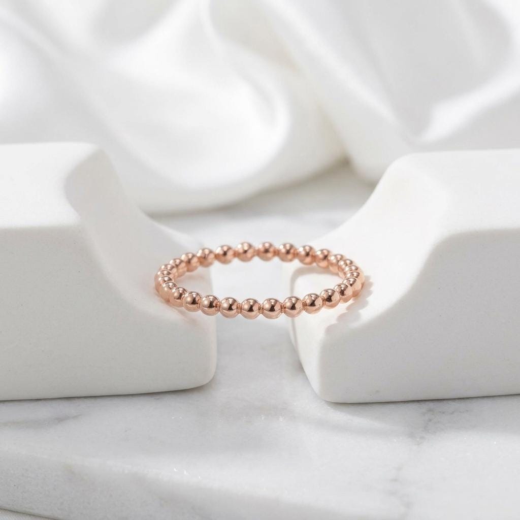14K Solid Rose Gold 1.9 mm Solid Bead Ring Stackable Band