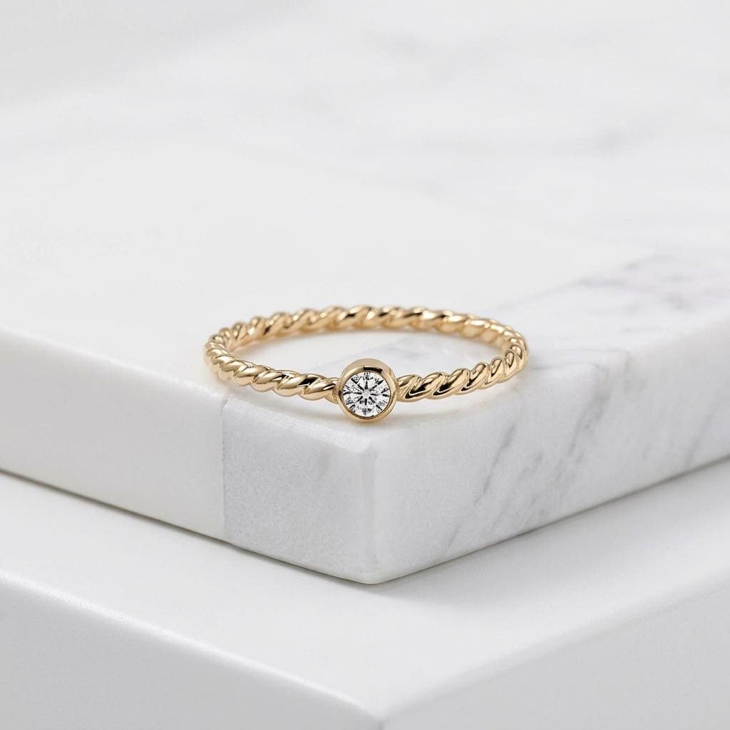 14K Solid Gold Moissanite Rope Twist Ring, Engagement Wedding Band