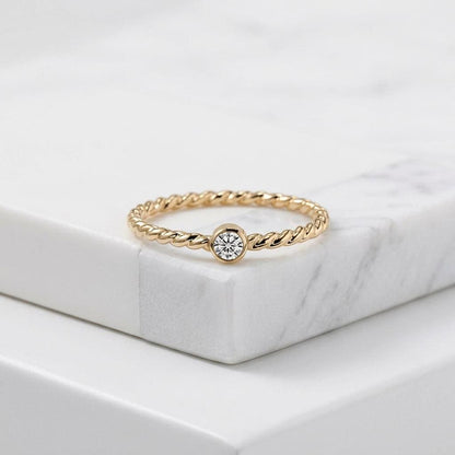 14K Solid Gold Moissanite Rope Twist Ring, Engagement Wedding Band