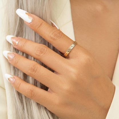 14K Solid Gold Crinkle Texture Ring, Organic Lava Flow Wedding Band