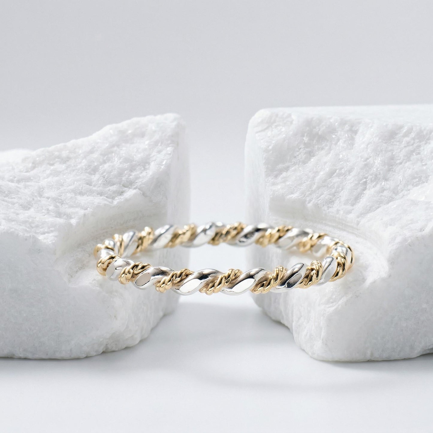 14K Solid Gold Two-Tone Shiny  Layering Ring Stackable Band