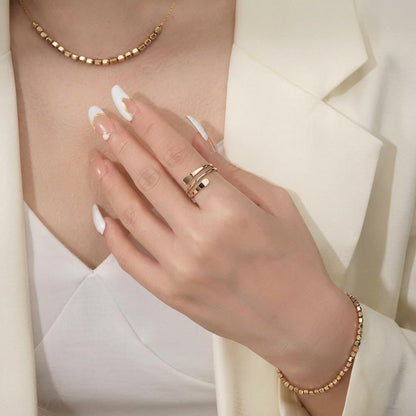 14K Solid Gold Multi Faceted Open Ring, Adjustable Cracked Cut Band