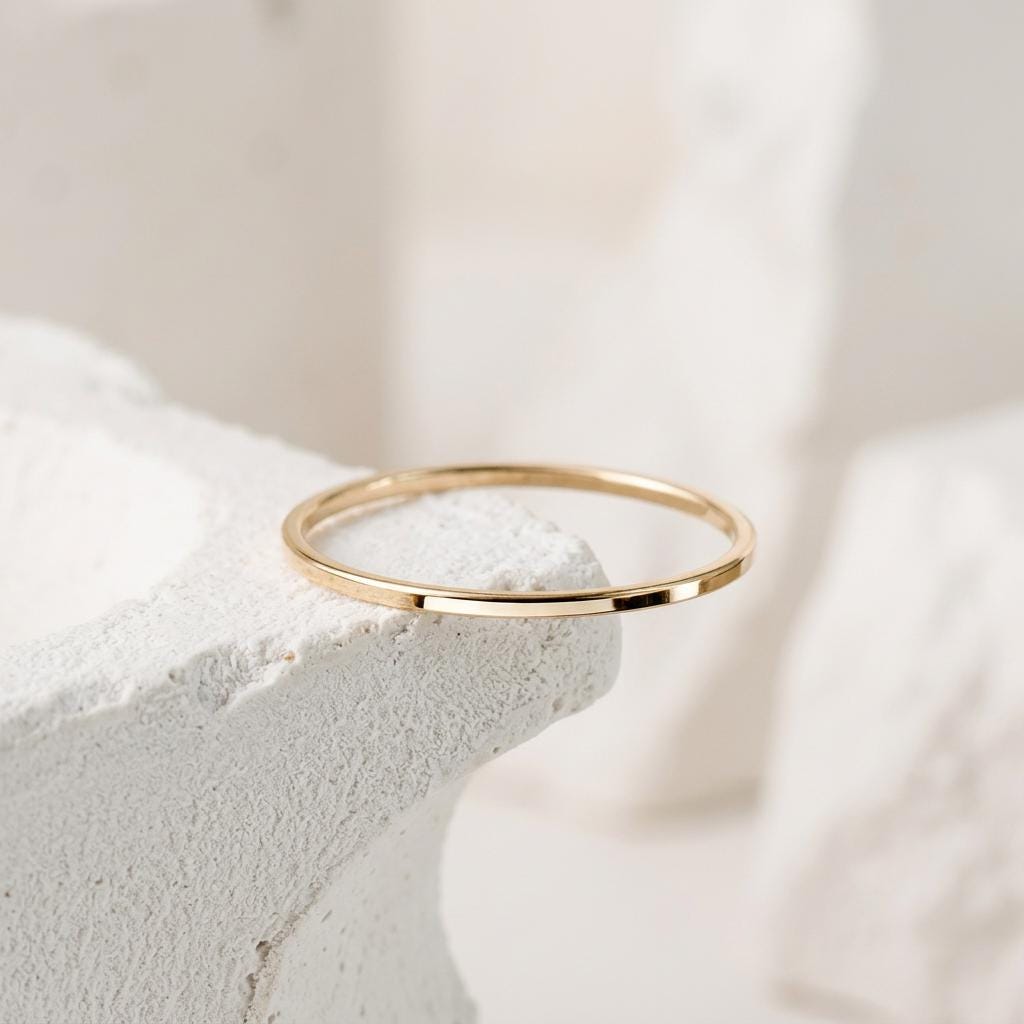 14K Solid Gold Stacking Rings Set Ultra Thin Band