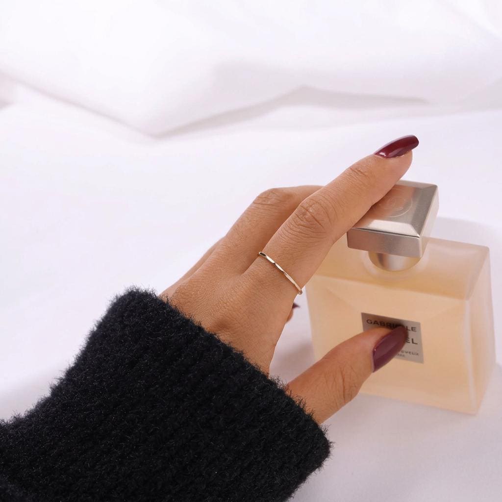 14K Solid Gold Faceted 1 mm Thin Ring, Dainty Sparkly Pinky Ring