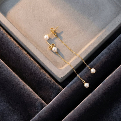 14k Gold Dainty Pearl Drop Earrings