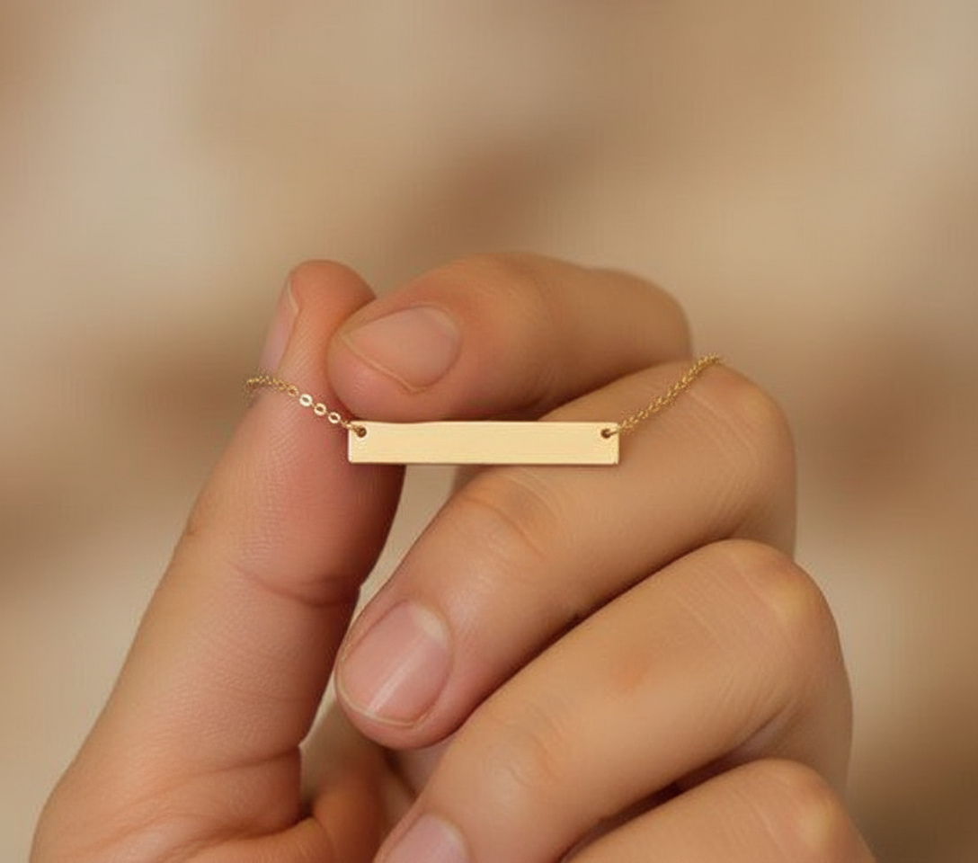 14k gold polished horizontal pendant necklace